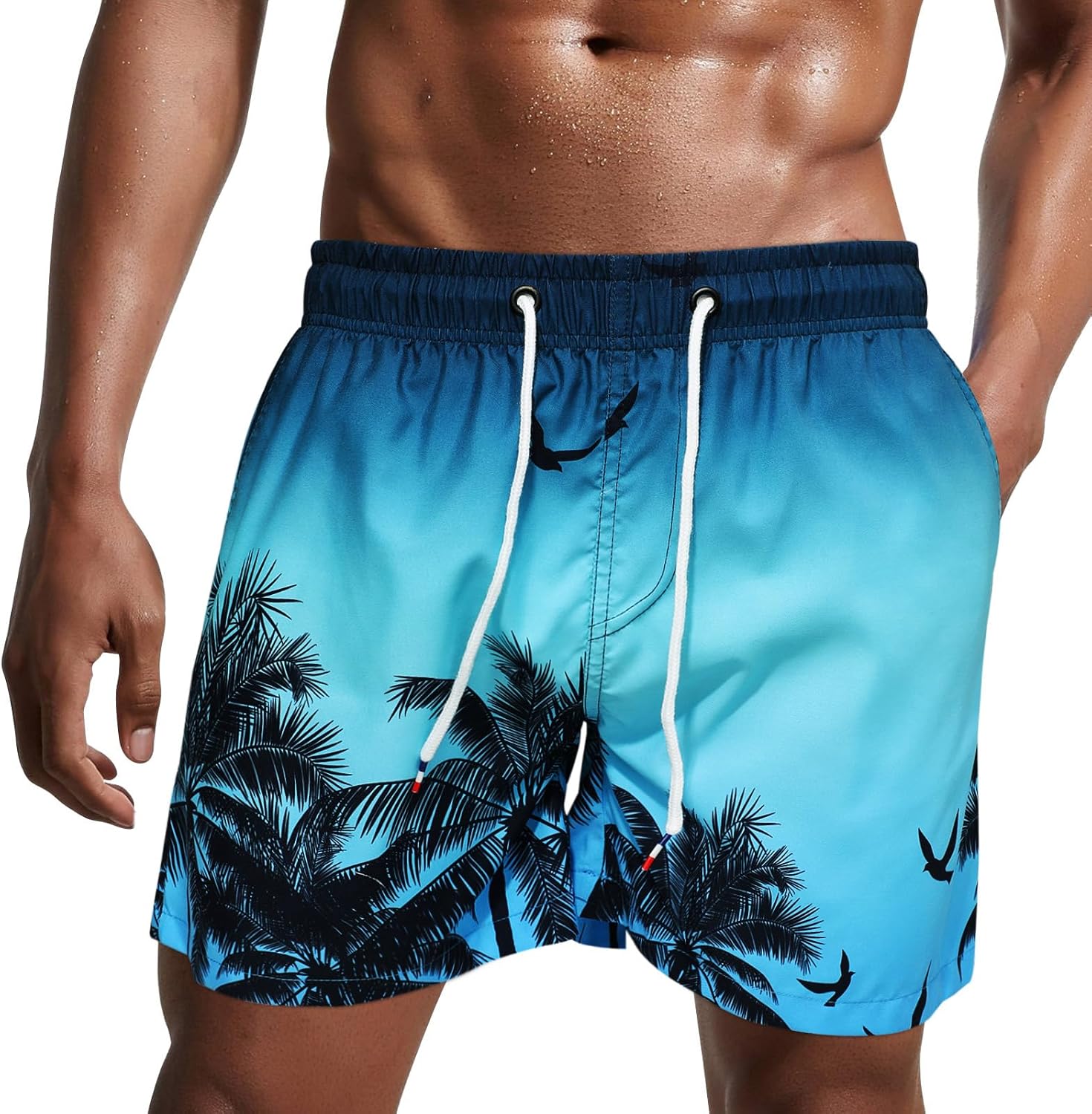 Bañador de hombre de secado rápido, pantalones cortos de playa para navegar, con forro de malla y color degradado