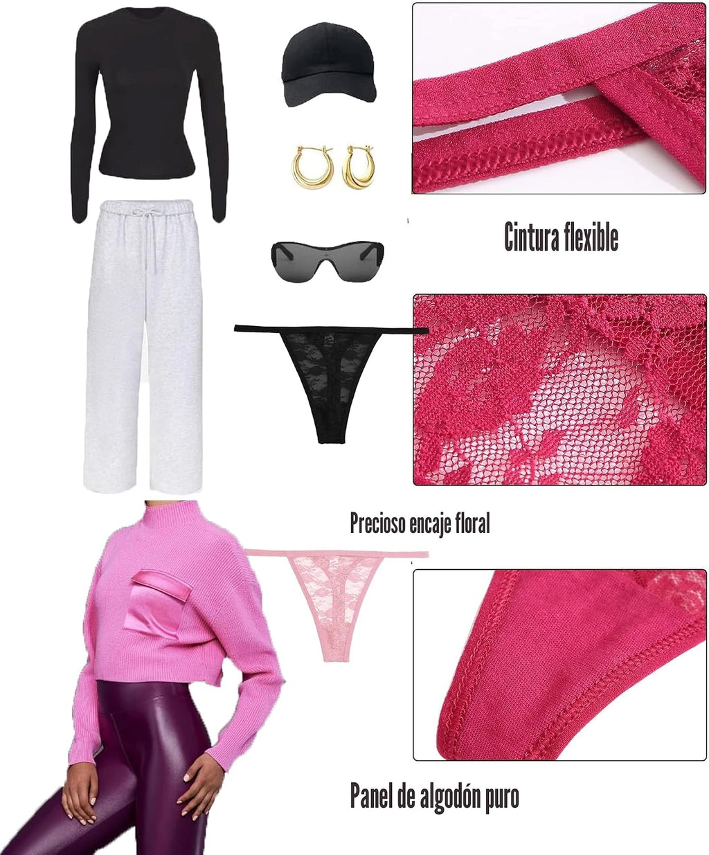 Lote de 6 Tangas de Encaje Sexy | Ropa Interior Suave y Cómoda