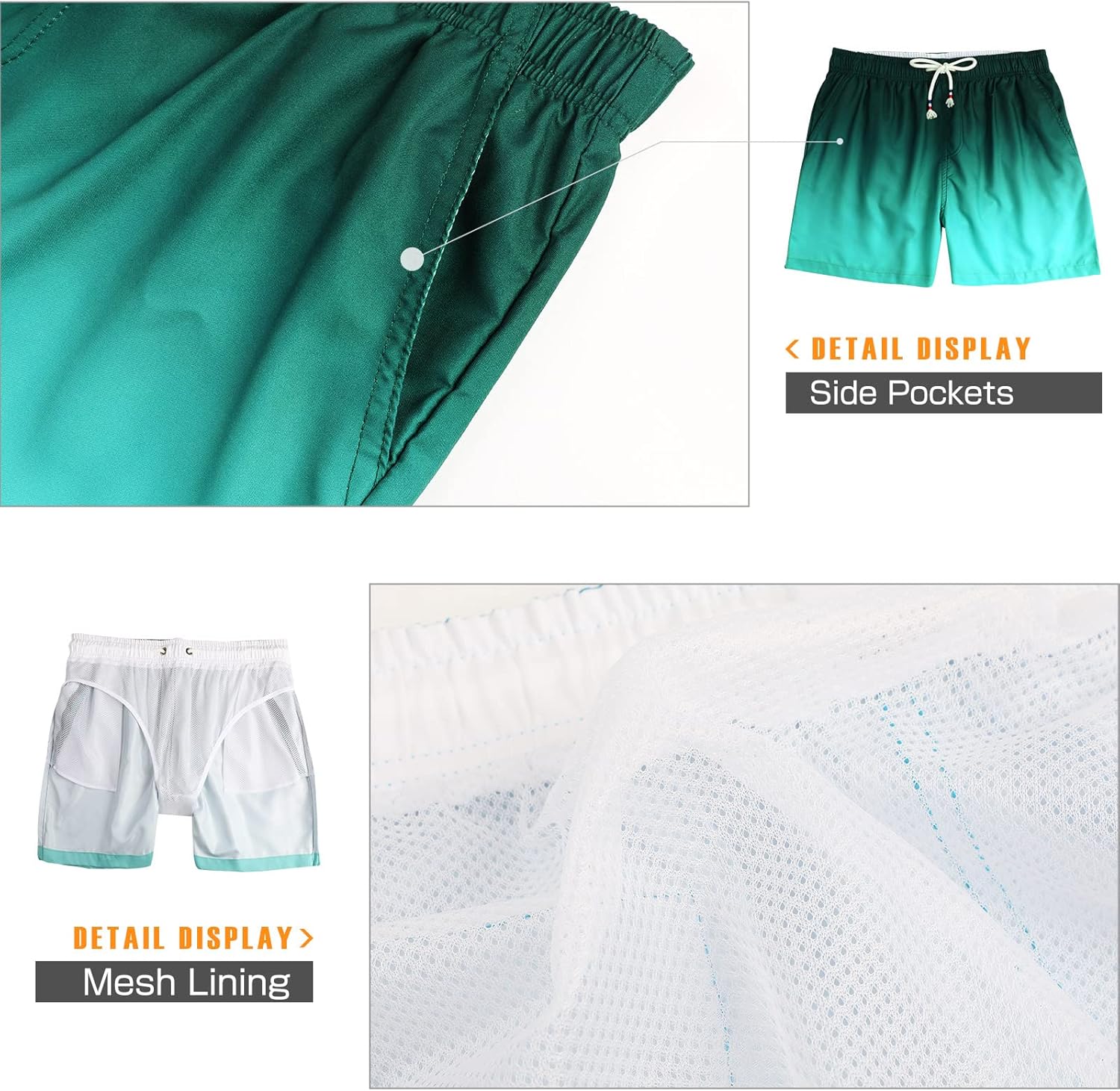 Bañador de hombre de secado rápido, pantalones cortos de playa para navegar, con forro de malla y color degradado