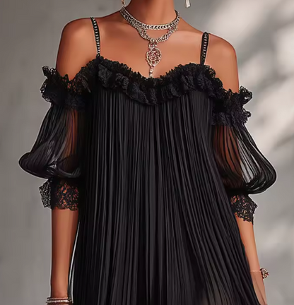 Victoria-Vestido  Hombros Descubiertos y Encaje Romántico