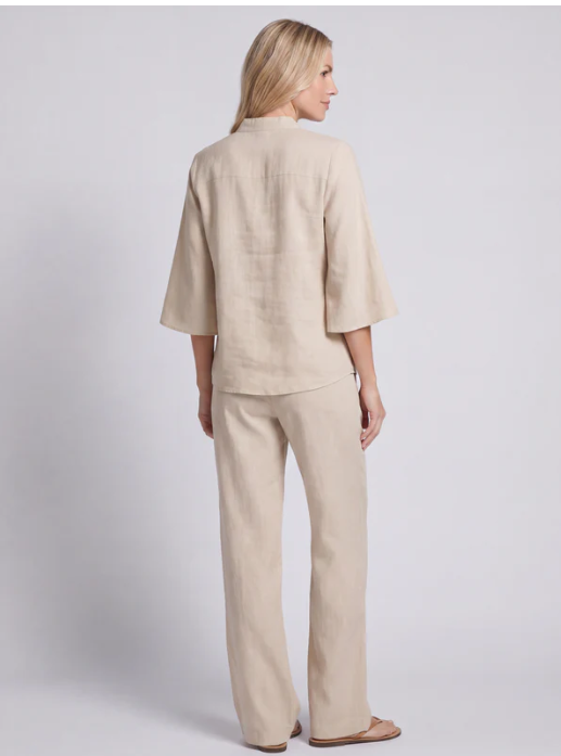 Conjunto efecto algodón y lino con mangas murciélago y pantalones anchos