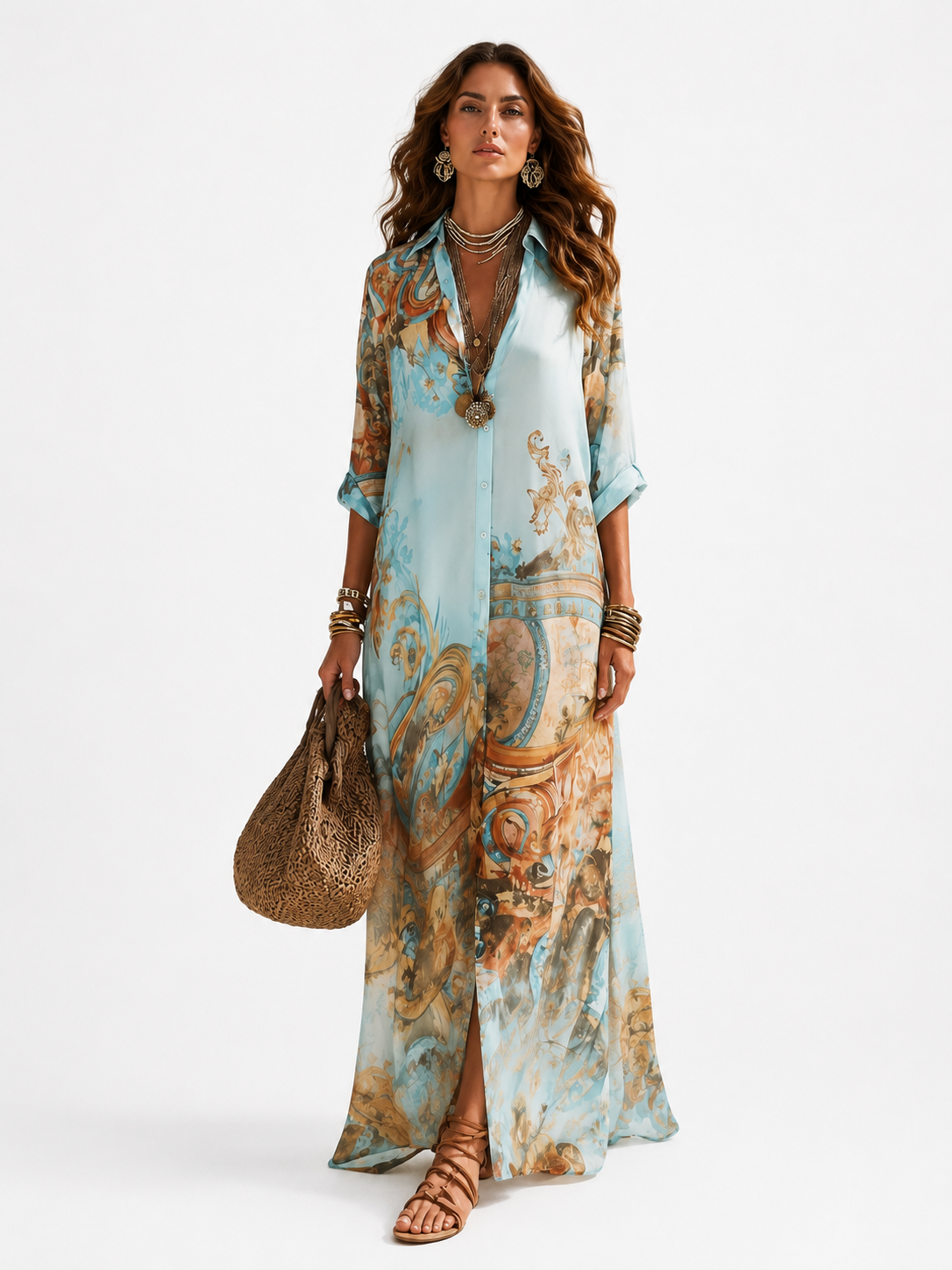 Vestido camisero estilo mediterráneo