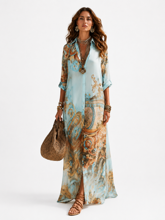 Vestido camisero estilo mediterráneo
