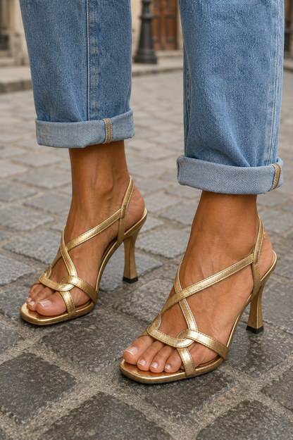 Carla | Sandalias de tacón Dorado