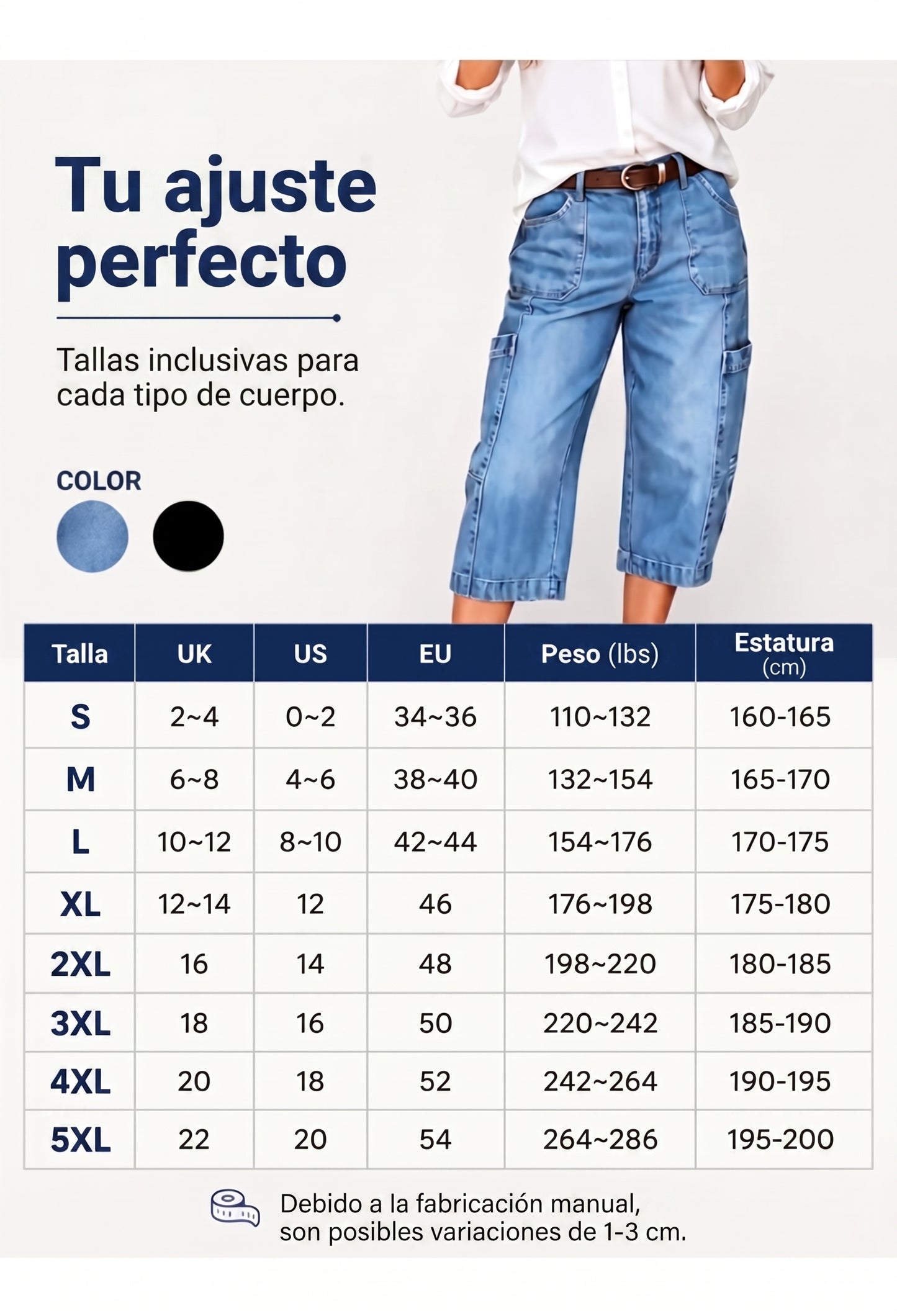 Vaqueros tobilleros, elásticos y de estilo casual para mujer