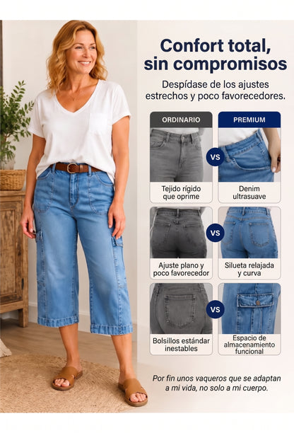 Vaqueros tobilleros, elásticos y de estilo casual para mujer