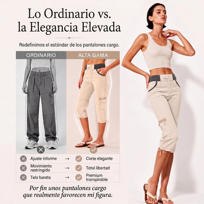 Clara-Pantalones pirata cargo talle alto