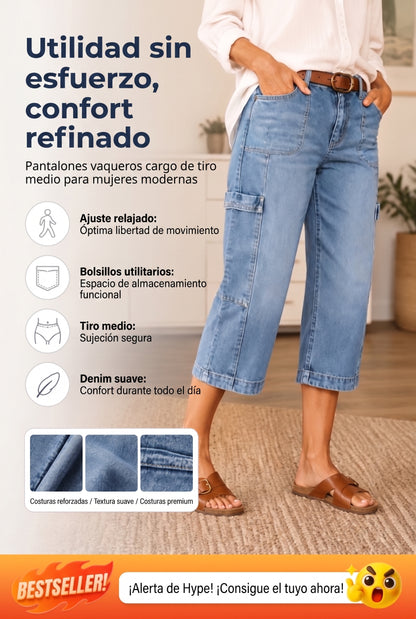 Vaqueros tobilleros, elásticos y de estilo casual para mujer