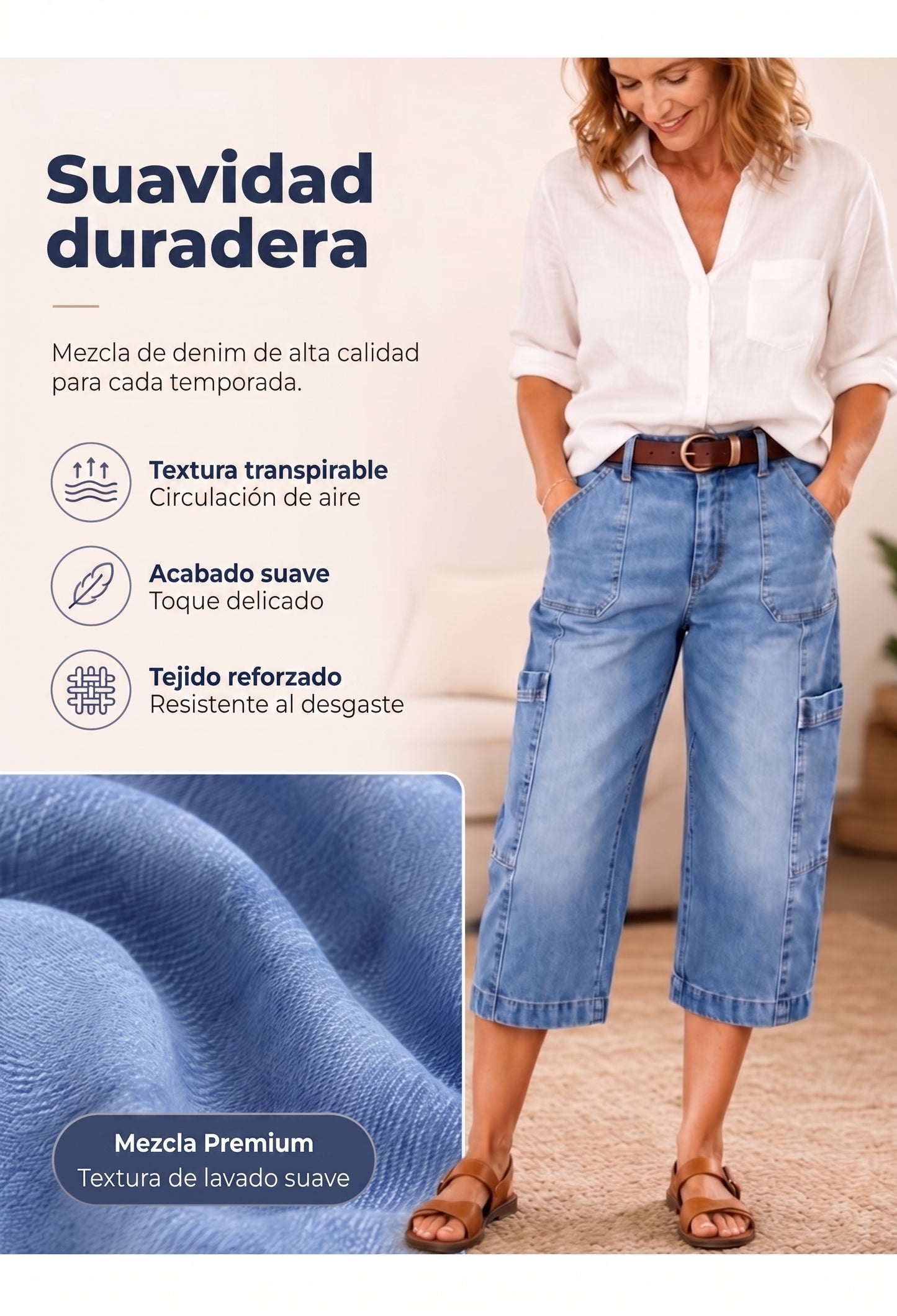 Vaqueros tobilleros, elásticos y de estilo casual para mujer