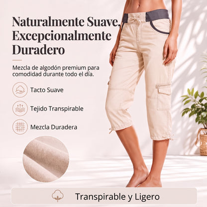 Clara-Pantalones pirata cargo talle alto