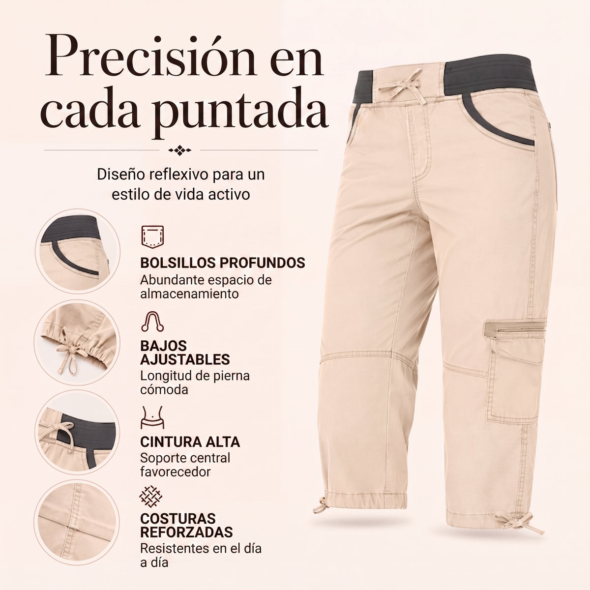 Clara-Pantalones pirata cargo talle alto