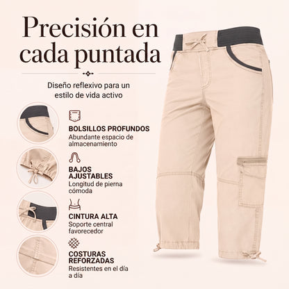 Clara-Pantalones pirata cargo talle alto
