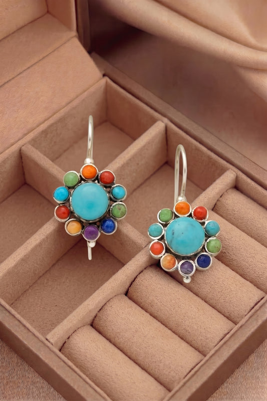 Pendientes Redondos Multicolor con Turquesa