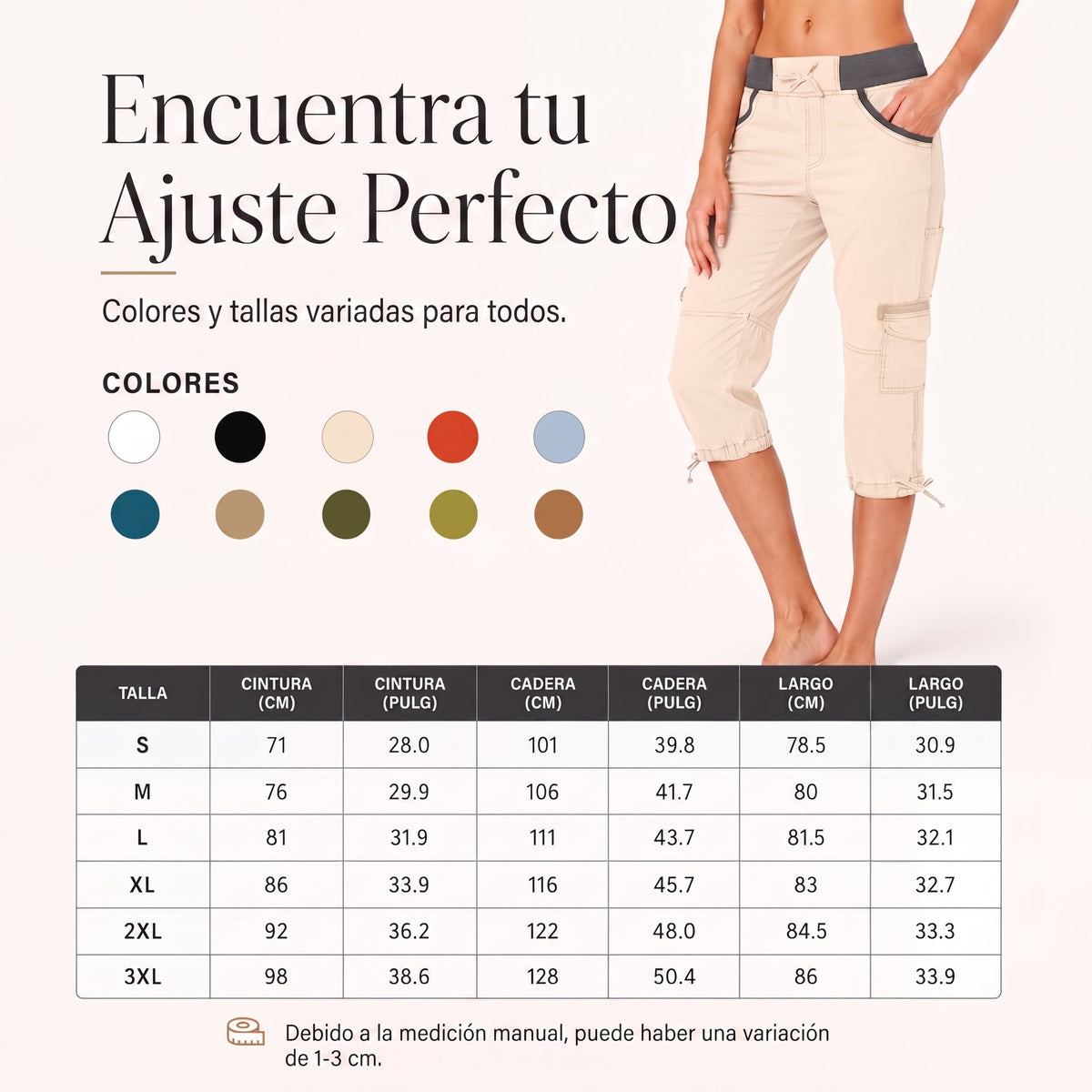 Clara-Pantalones pirata cargo talle alto