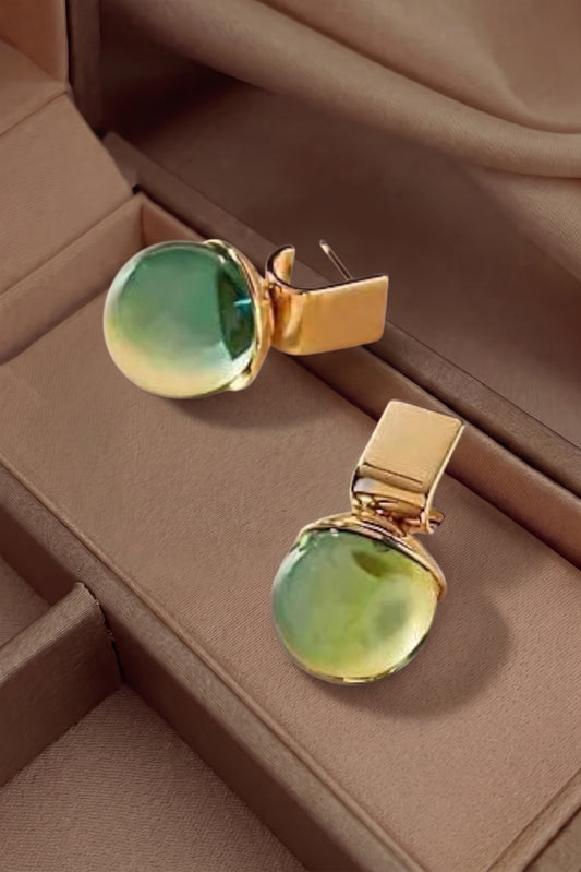 Pendientes de Cristal Verde Vintage en Oro