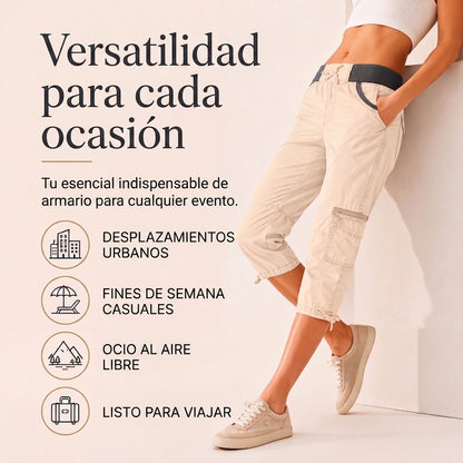 Clara-Pantalones pirata cargo talle alto