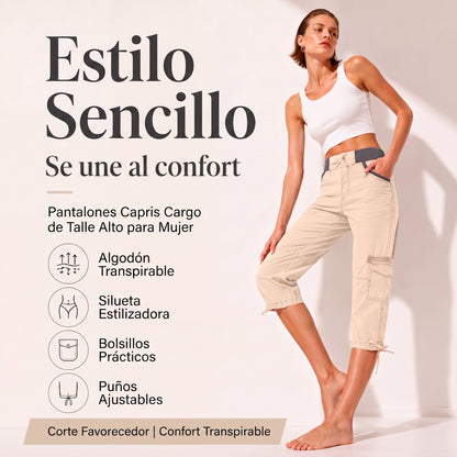 Clara-Pantalones pirata cargo talle alto