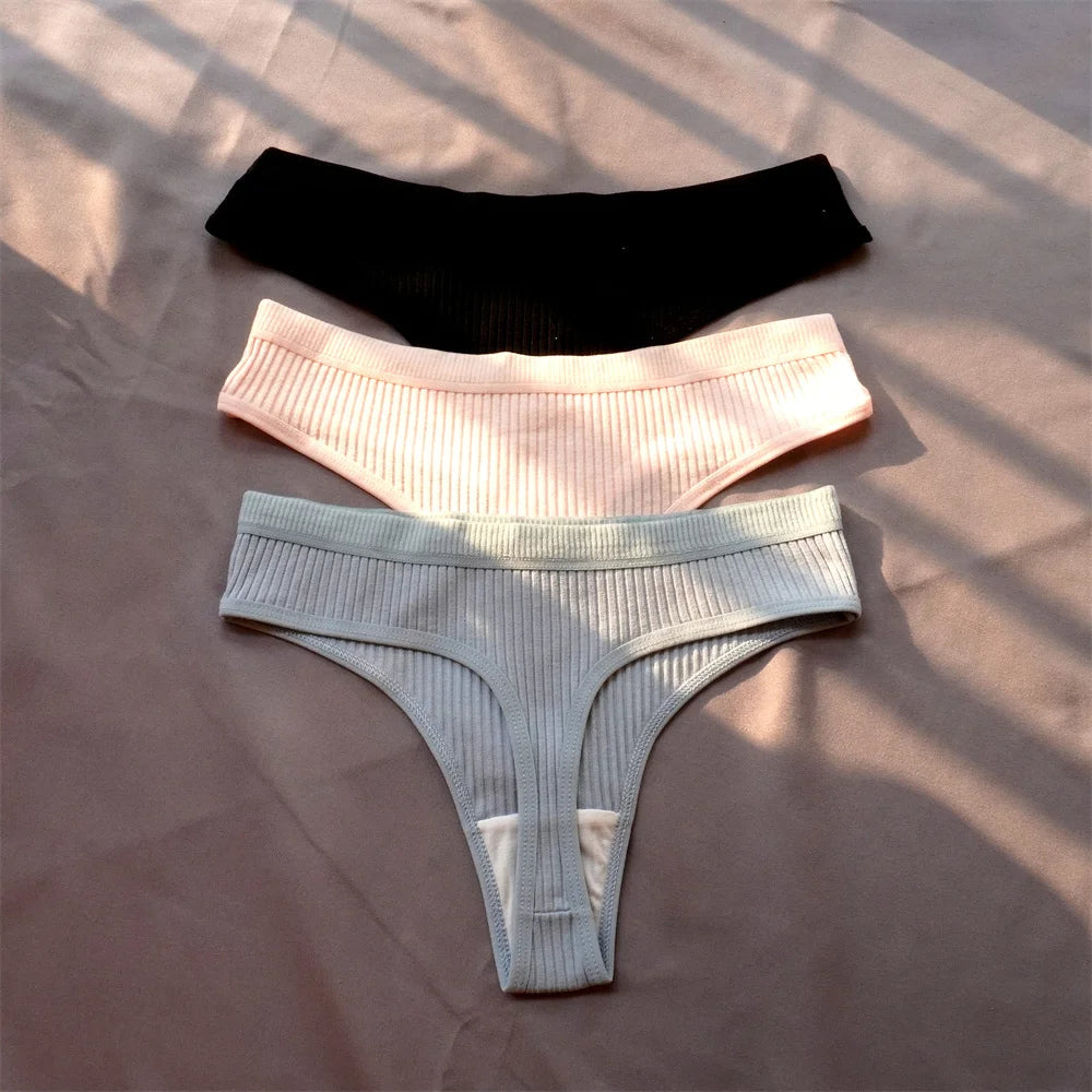 Pack de 3 Tangas de Algodón Acanalado | Ropa Interior Sin Costuras Deportiva