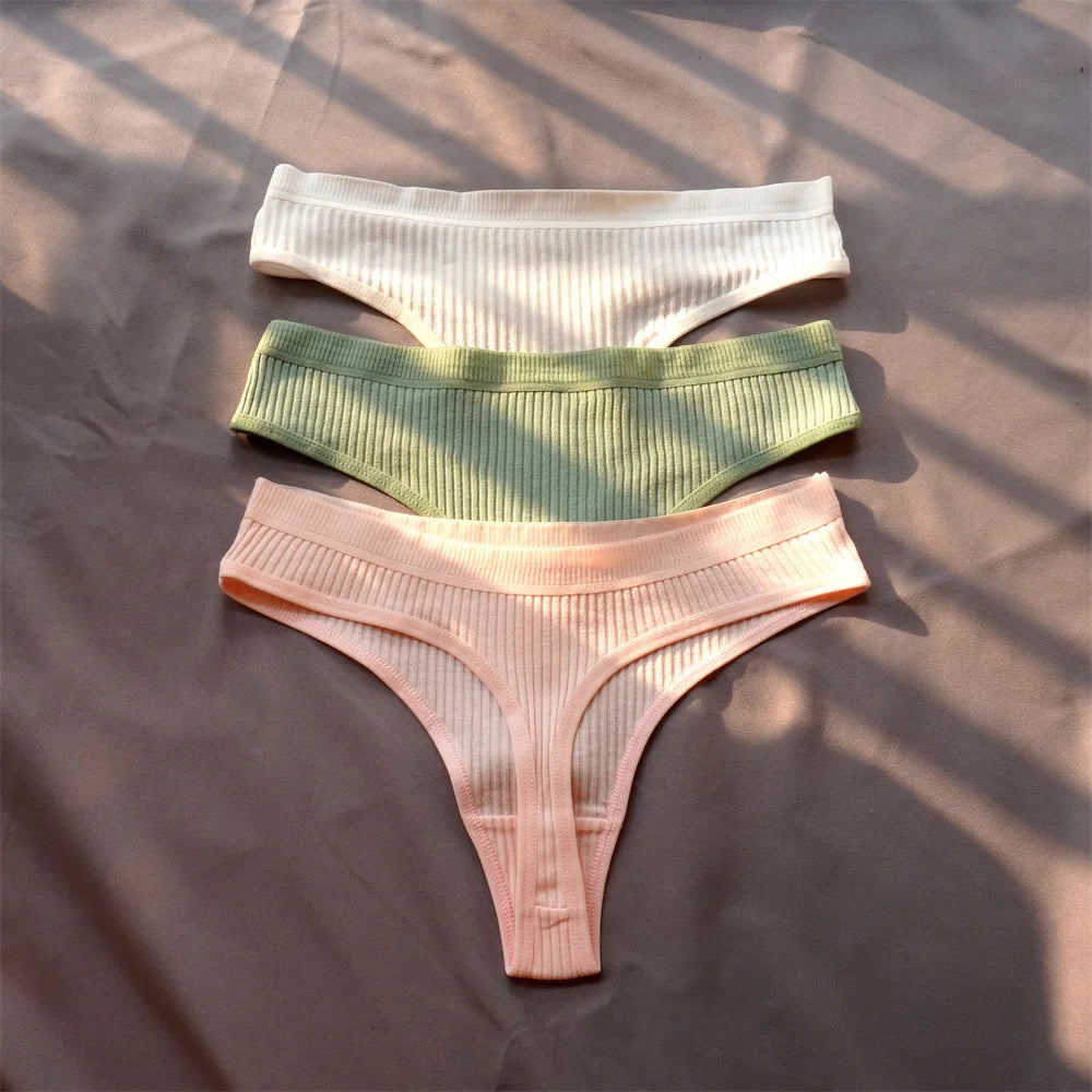 Pack de 3 Tangas de Algodón Acanalado | Ropa Interior Sin Costuras Deportiva