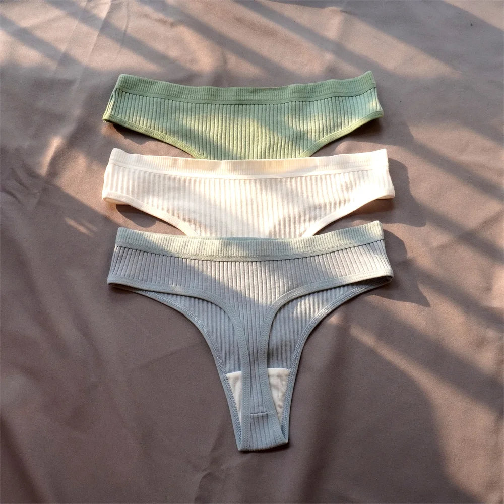 Pack de 3 Tangas de Algodón Acanalado | Ropa Interior Sin Costuras Deportiva