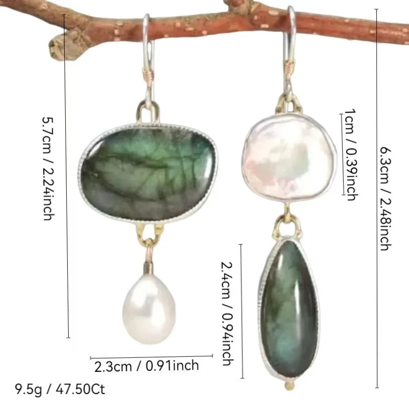 Elegantes pendientes llamativos con perlas de labradorita