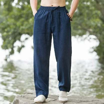 Pantalón Casual de Lino y Algodón – Estilo Holgado Meditativo / Playero