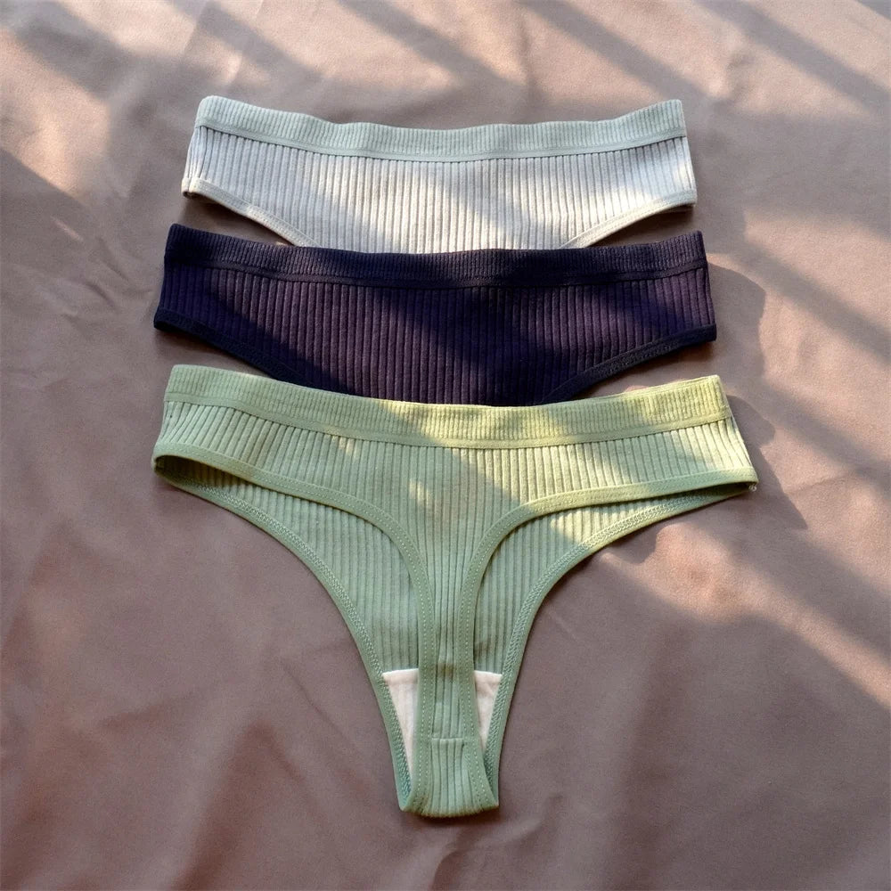 Pack de 3 Tangas de Algodón Acanalado | Ropa Interior Sin Costuras Deportiva