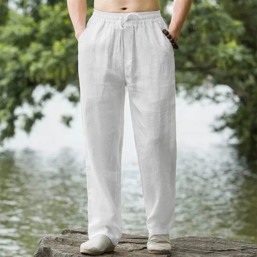 Pantalón Casual de Lino y Algodón – Estilo Holgado Meditativo / Playero