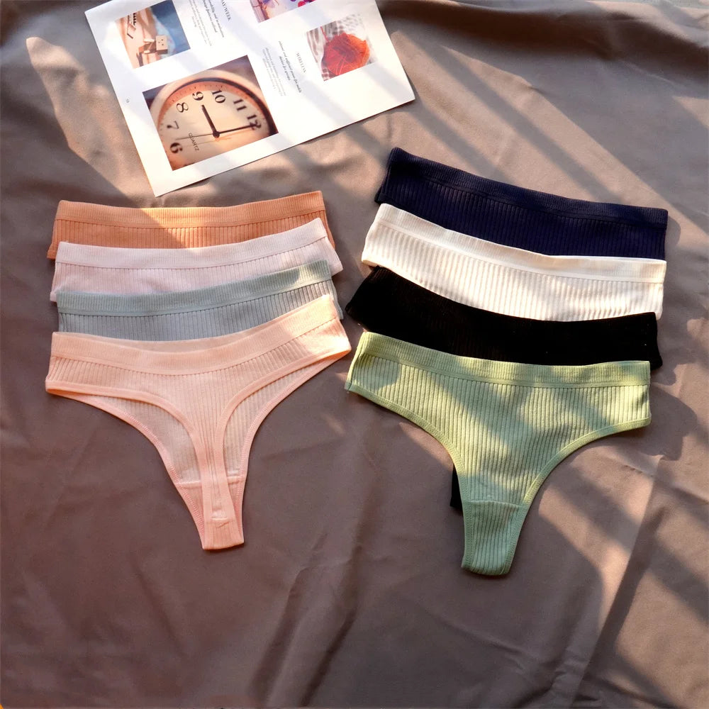 Pack de 3 Tangas de Algodón Acanalado | Ropa Interior Sin Costuras Deportiva