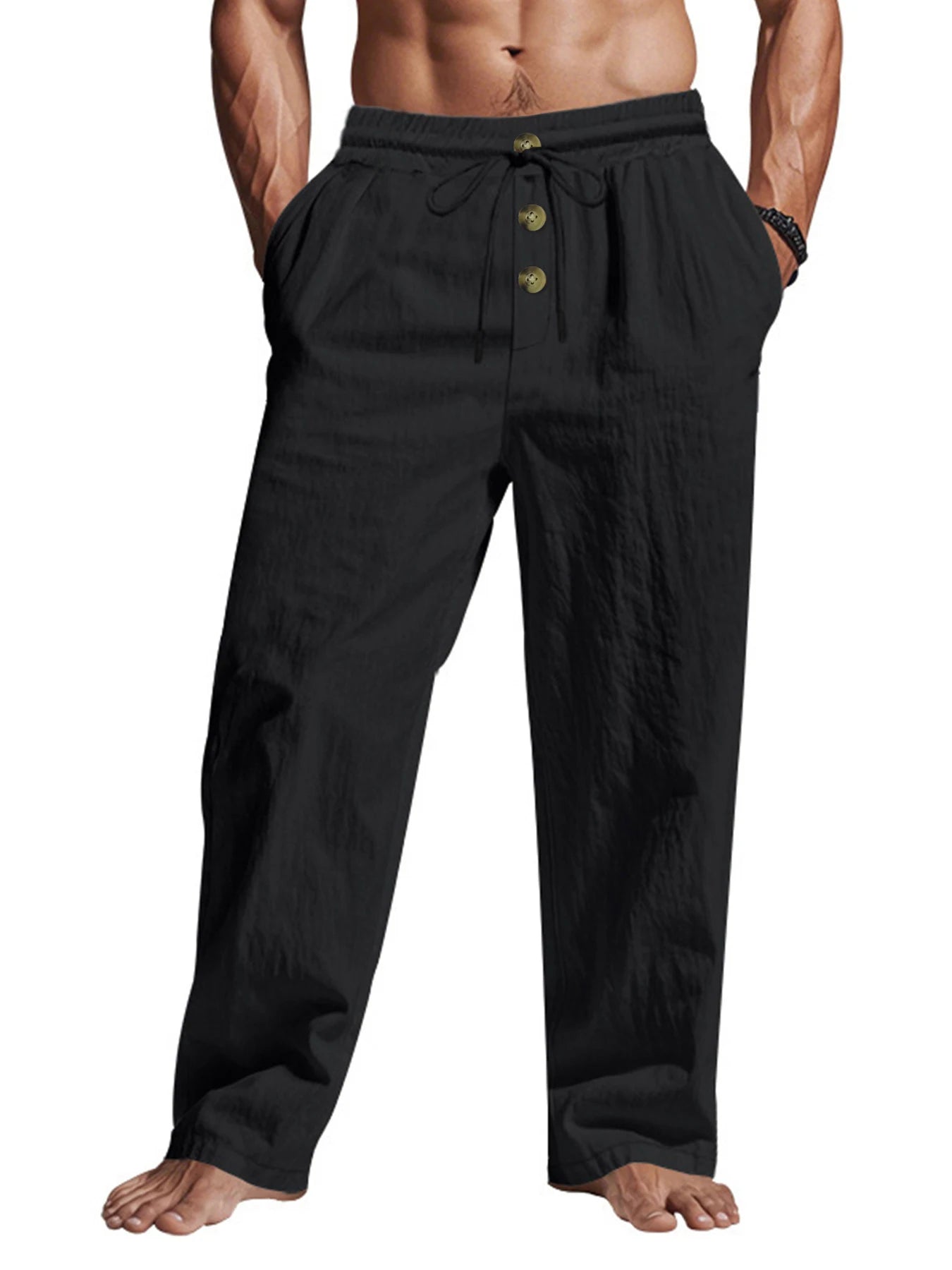 Pantalón de Lino Transpirable "Costa Brava" – Cintura Elástica y 3 Botones