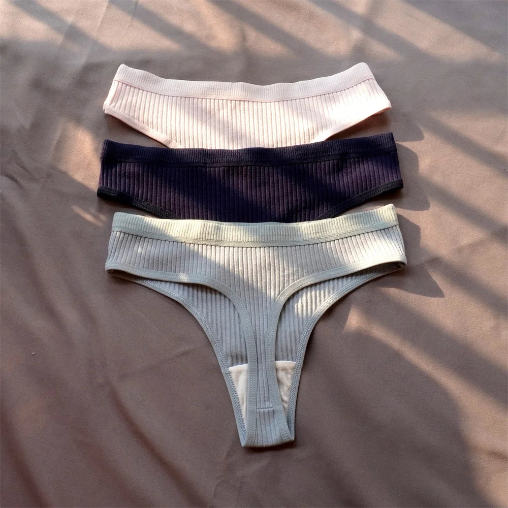 Pack de 3 Tangas de Algodón Acanalado | Ropa Interior Sin Costuras Deportiva