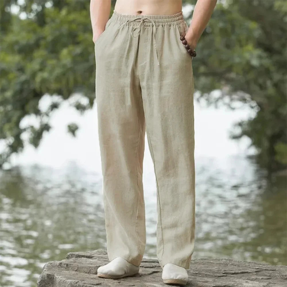 Pantalón Casual de Lino y Algodón – Estilo Holgado Meditativo / Playero