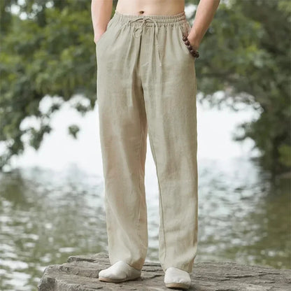 Pantalón Casual de Lino y Algodón – Estilo Holgado Meditativo / Playero