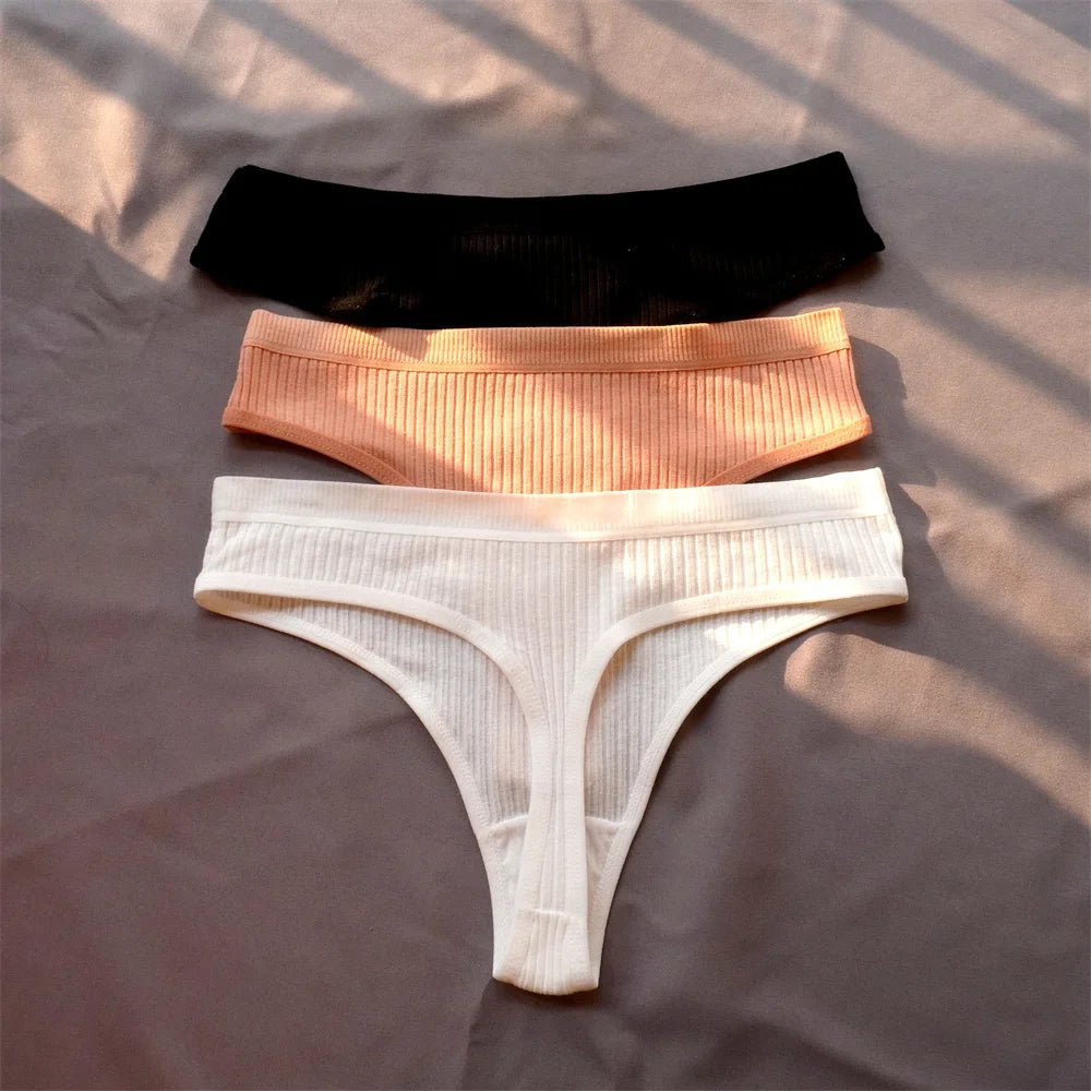 Pack de 3 Tangas de Algodón Acanalado | Ropa Interior Sin Costuras Deportiva