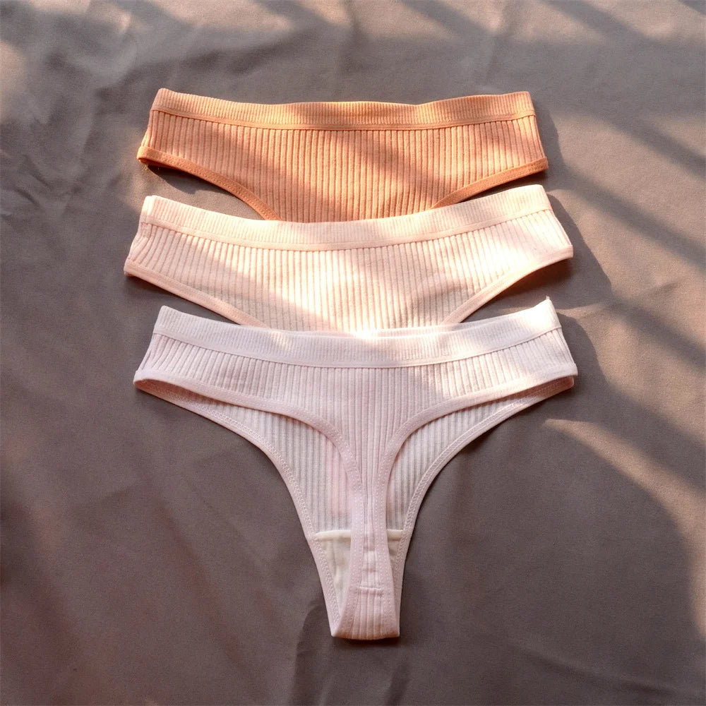 Pack de 3 Tangas de Algodón Acanalado | Ropa Interior Sin Costuras Deportiva