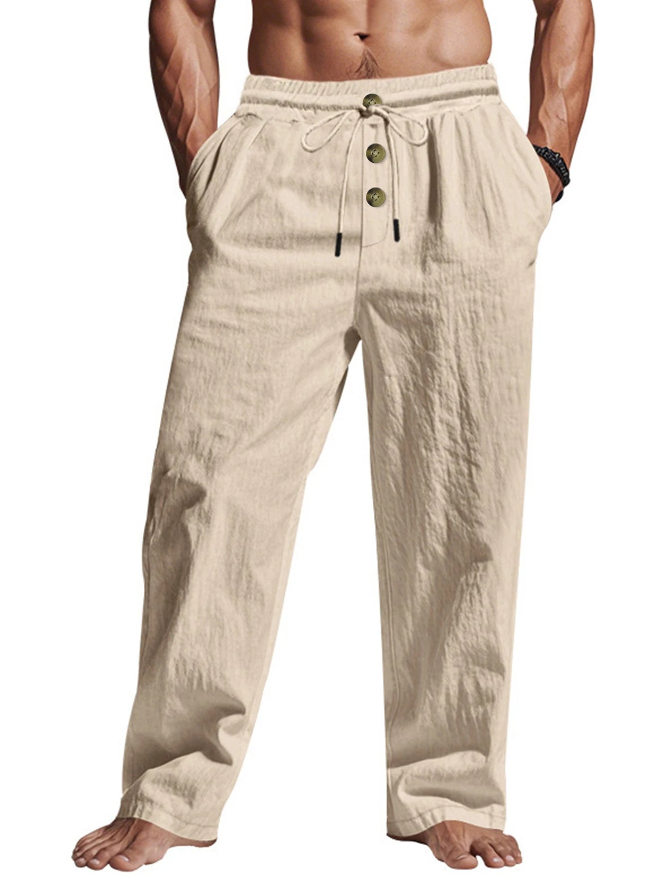 Pantalón de Lino Transpirable "Costa Brava" – Cintura Elástica y 3 Botones