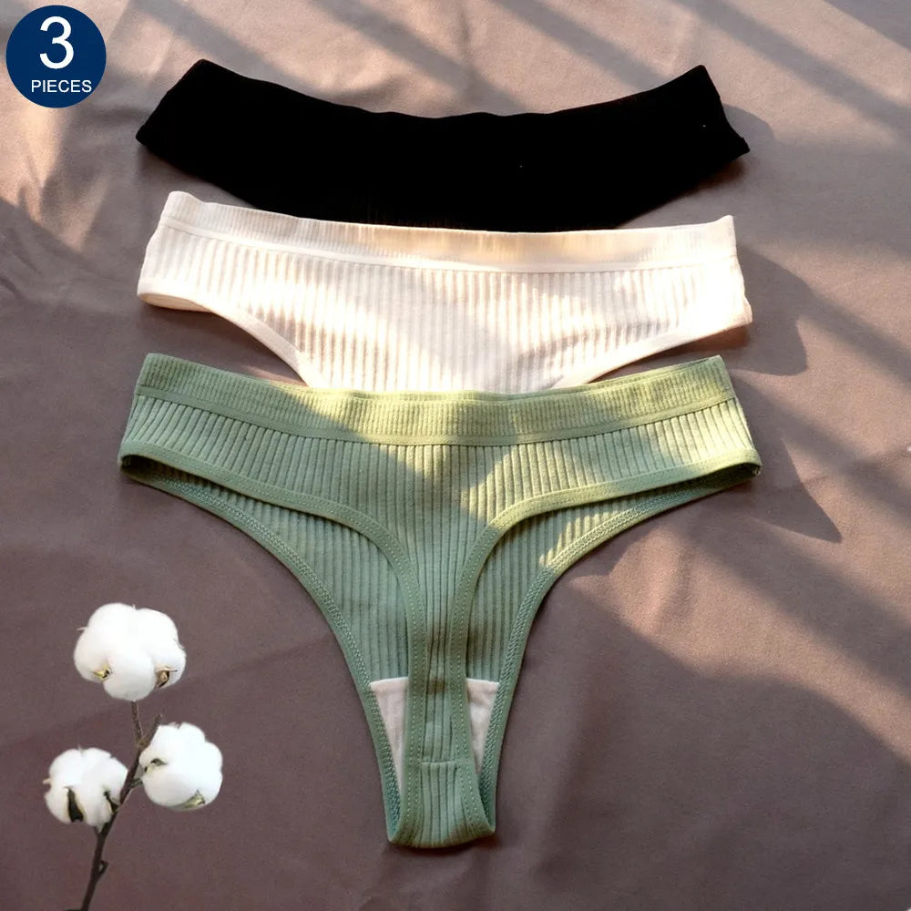 Pack de 3 Tangas de Algodón Acanalado | Ropa Interior Sin Costuras Deportiva