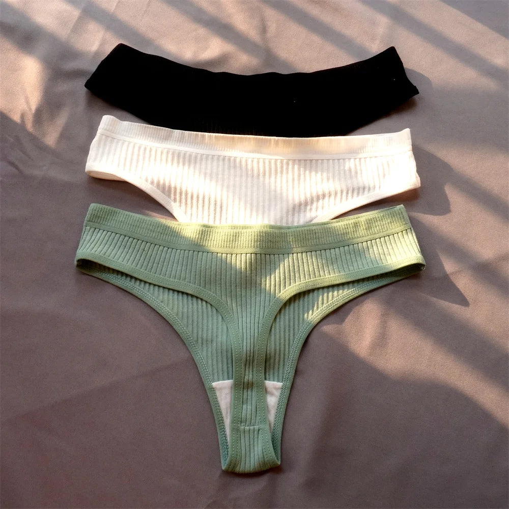 Pack de 3 Tangas de Algodón Acanalado | Ropa Interior Sin Costuras Deportiva