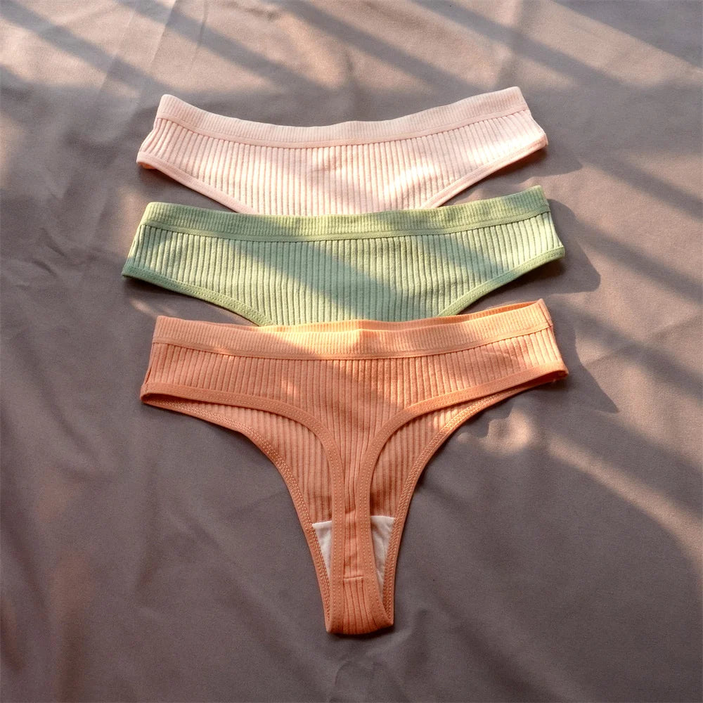 Pack de 3 Tangas de Algodón Acanalado | Ropa Interior Sin Costuras Deportiva