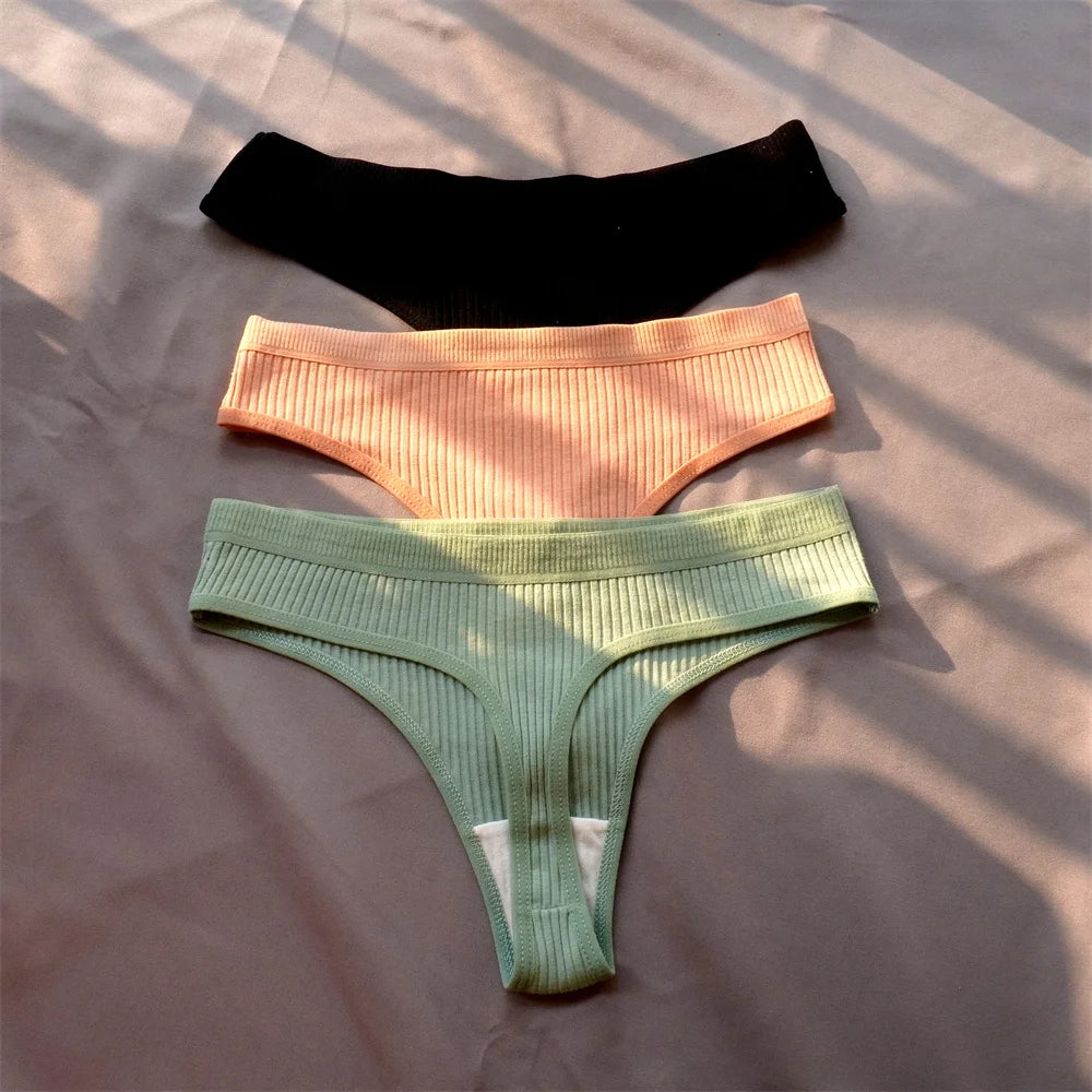 Pack de 3 Tangas de Algodón Acanalado | Ropa Interior Sin Costuras Deportiva