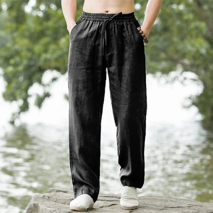 Pantalón Casual de Lino y Algodón – Estilo Holgado Meditativo / Playero