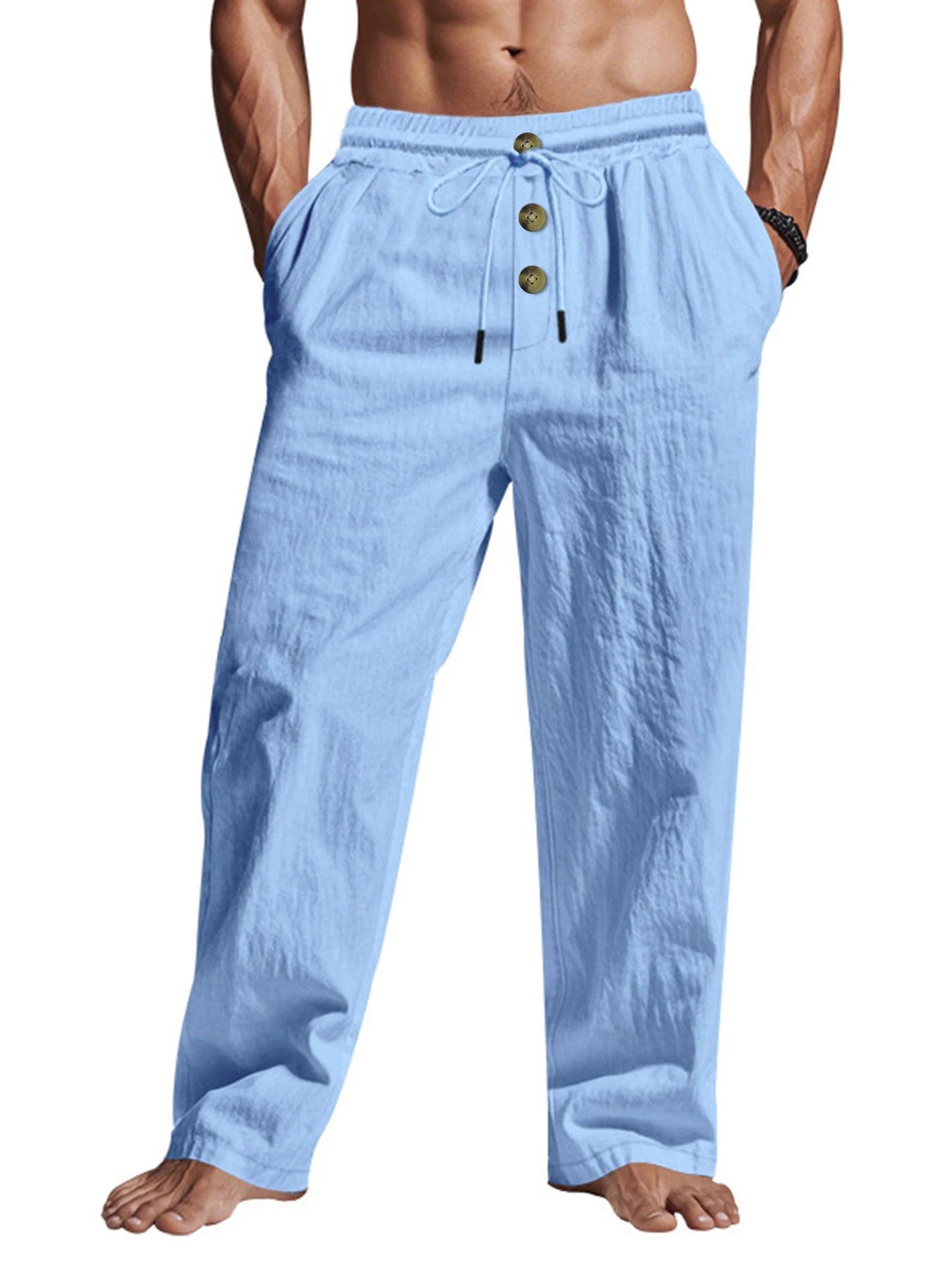 Pantalón de Lino Transpirable "Costa Brava" – Cintura Elástica y 3 Botones