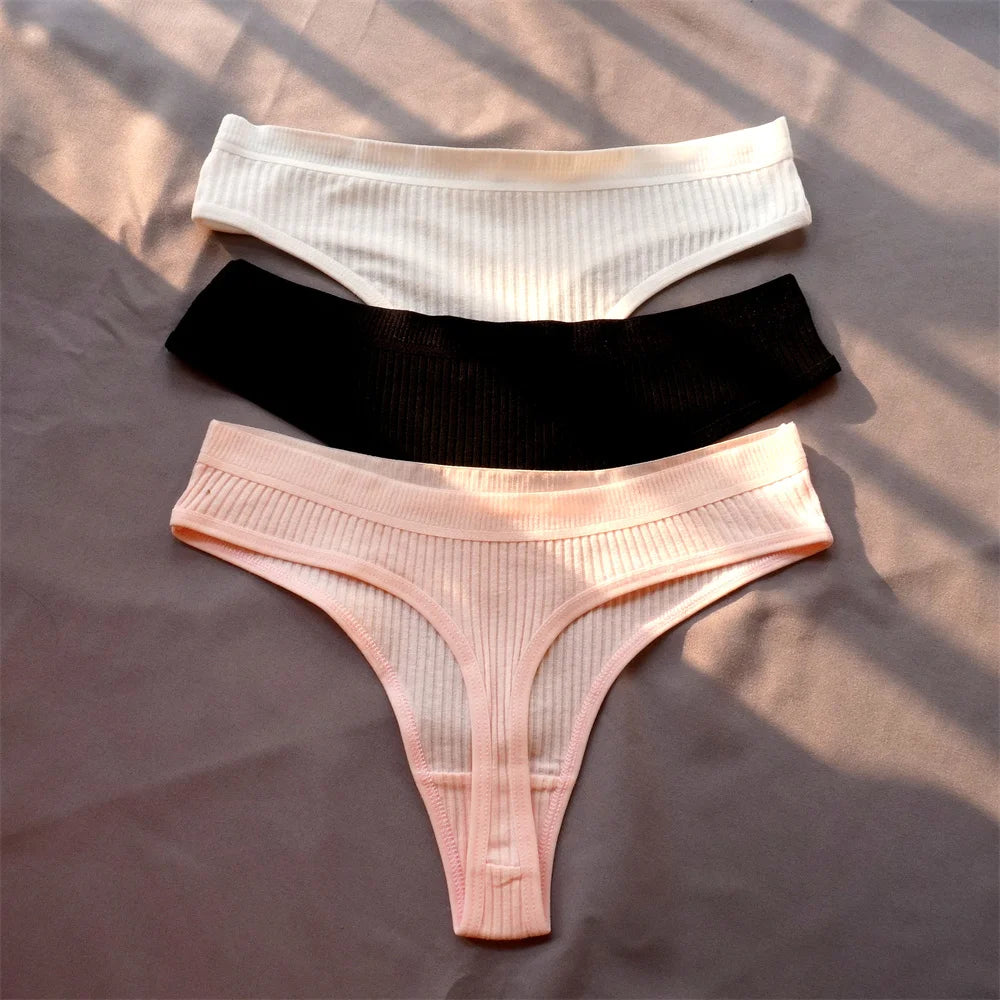Pack de 3 Tangas de Algodón Acanalado | Ropa Interior Sin Costuras Deportiva