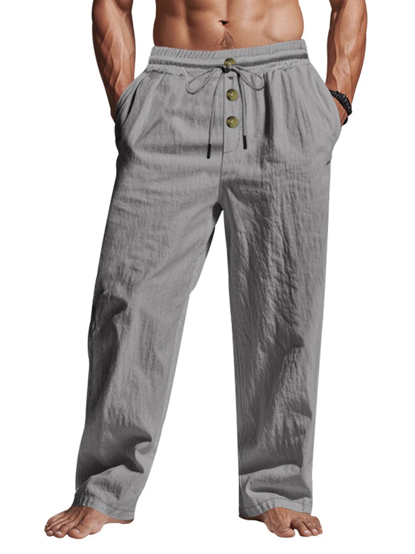 Pantalón de Lino Transpirable "Costa Brava" – Cintura Elástica y 3 Botones