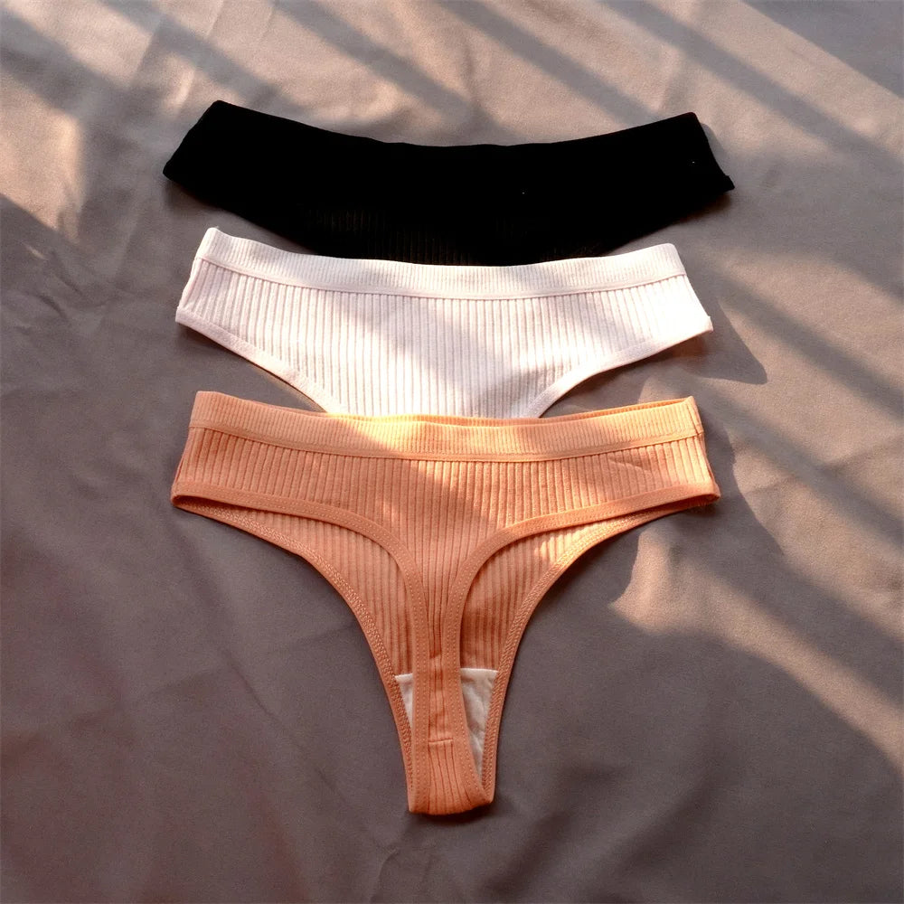 Pack de 3 Tangas de Algodón Acanalado | Ropa Interior Sin Costuras Deportiva