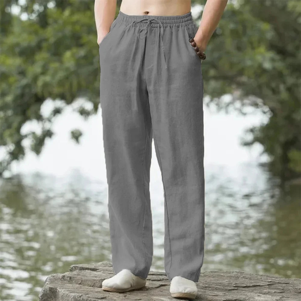 Pantalón Casual de Lino y Algodón – Estilo Holgado Meditativo / Playero
