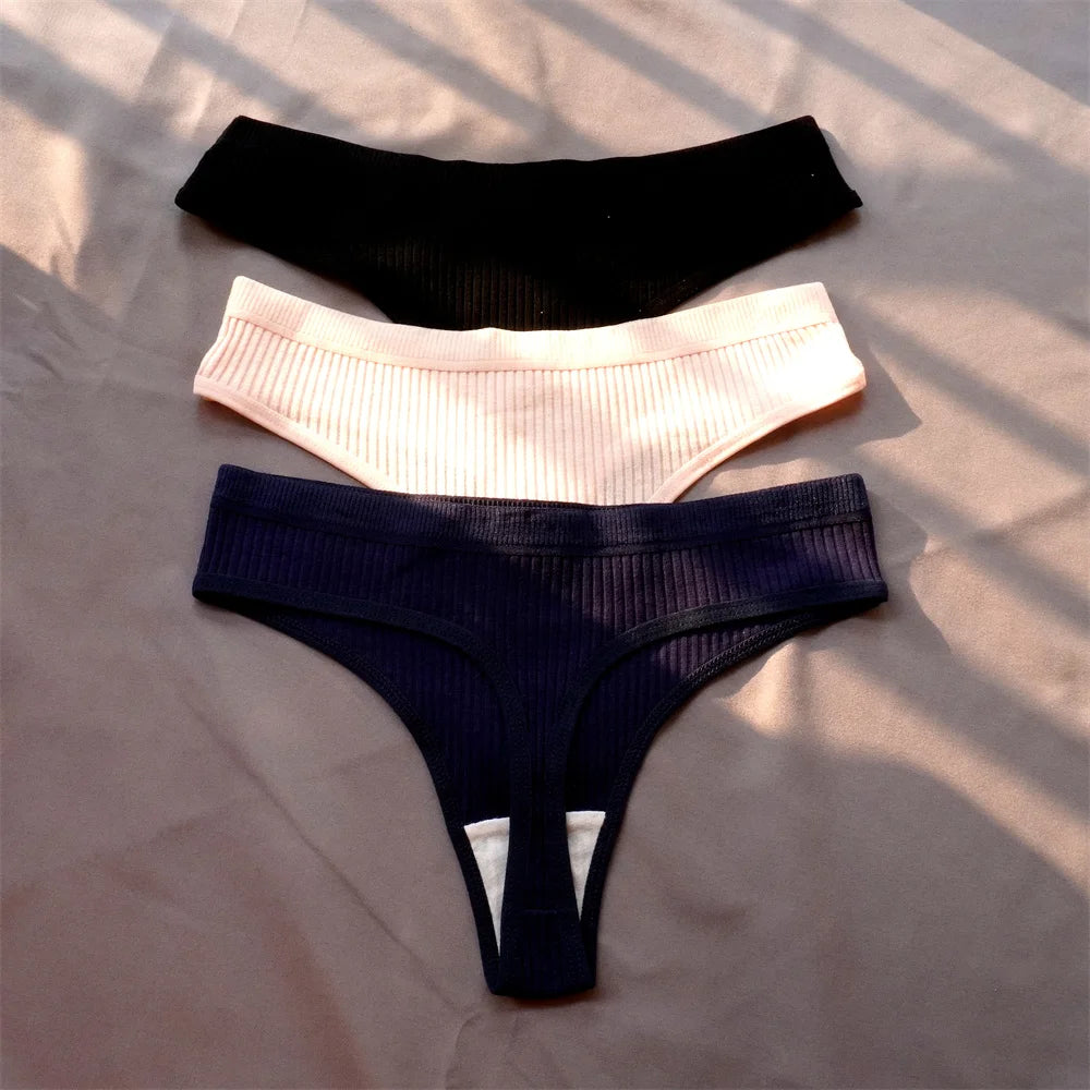 Pack de 3 Tangas de Algodón Acanalado | Ropa Interior Sin Costuras Deportiva
