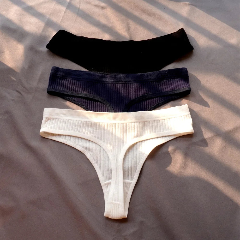 Pack de 3 Tangas de Algodón Acanalado | Ropa Interior Sin Costuras Deportiva