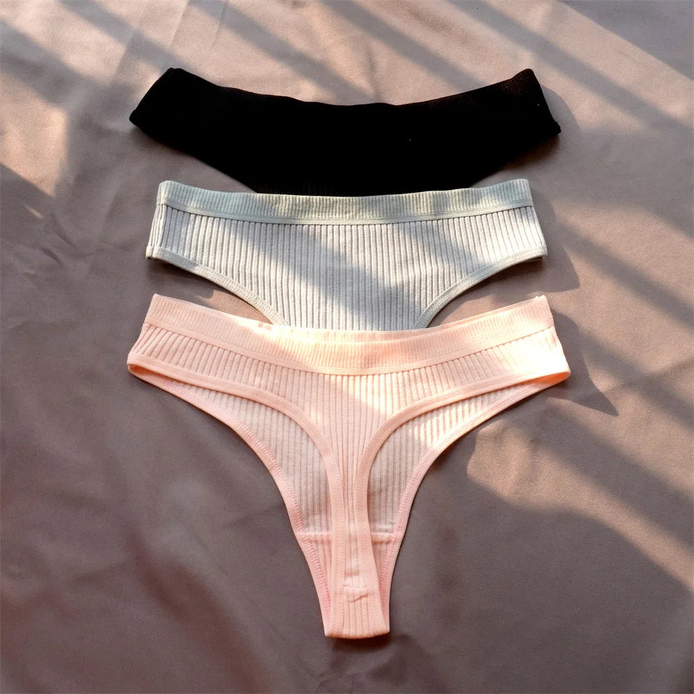 Pack de 3 Tangas de Algodón Acanalado | Ropa Interior Sin Costuras Deportiva