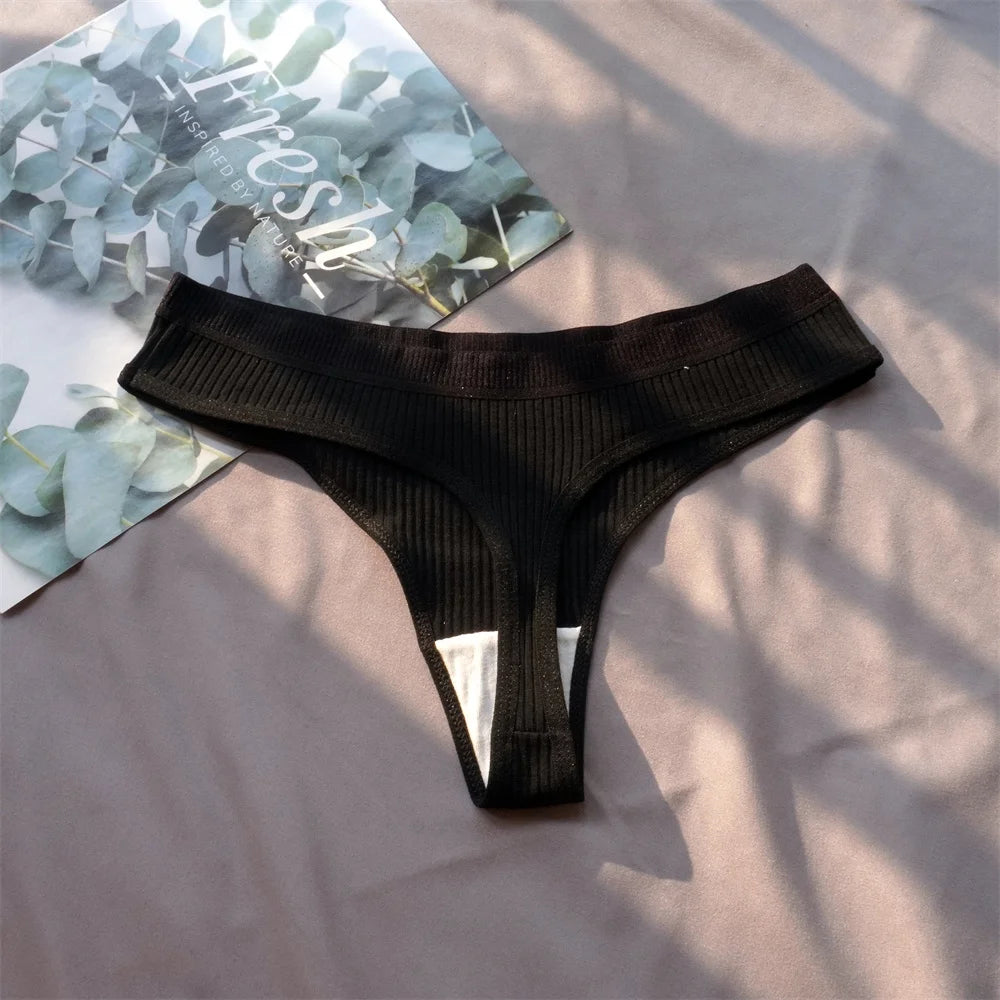 Pack de 3 Tangas de Algodón Acanalado | Ropa Interior Sin Costuras Deportiva